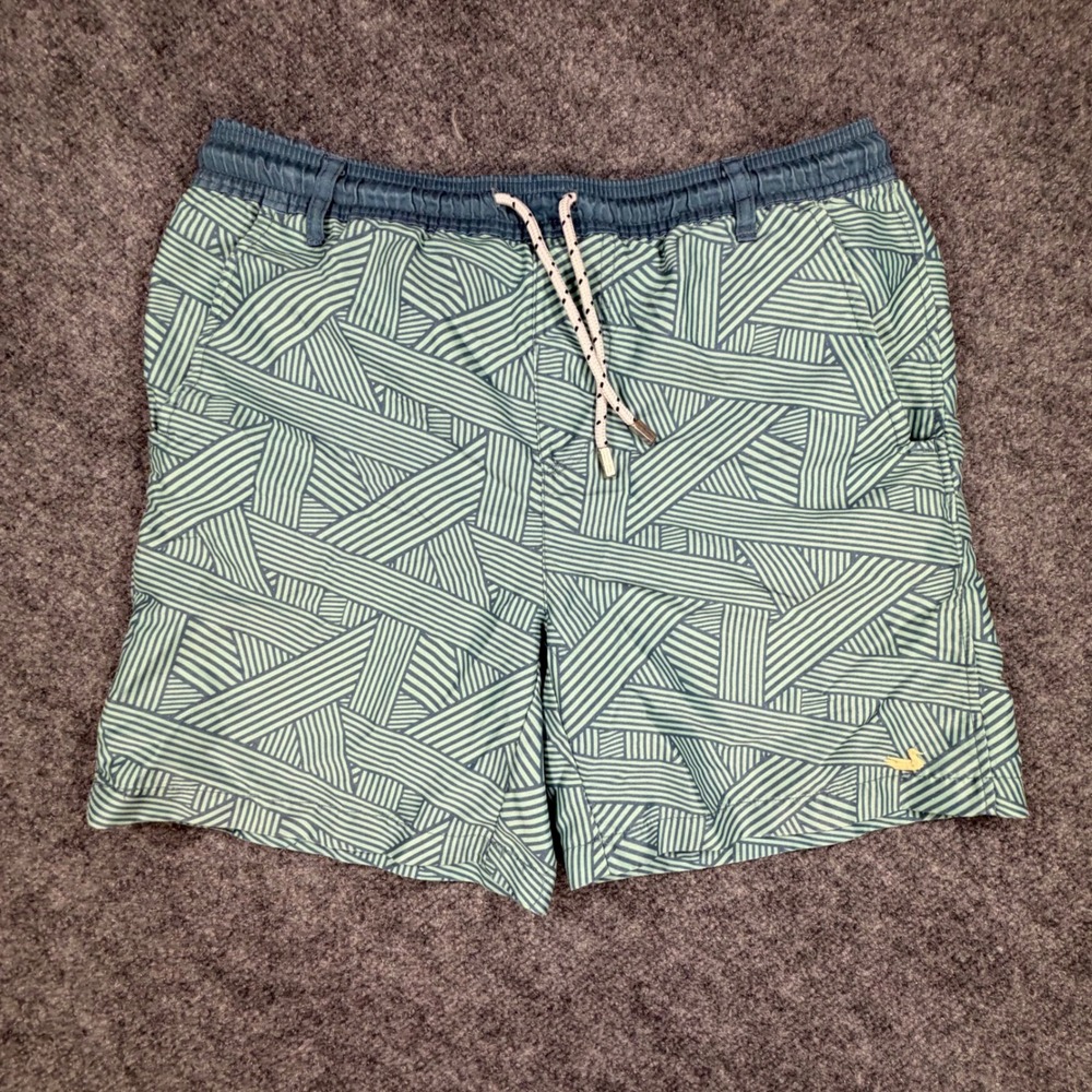 Southern Marsh Youth Boys Swim Trunks Medium Green Blue Geometric Shorts 0726